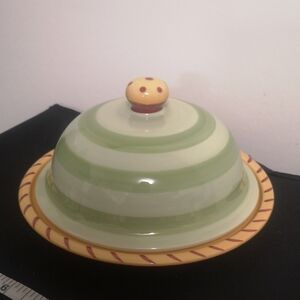 Pfaltzgraff by Jana Kolpen Pistoulet Green Striped w Yellow & Dots Butter Dish